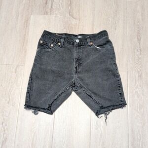 Vintage Levis 517‎ Slim Fit Black Denim Cutoff Shorts Distressed USA Size 9 S JR